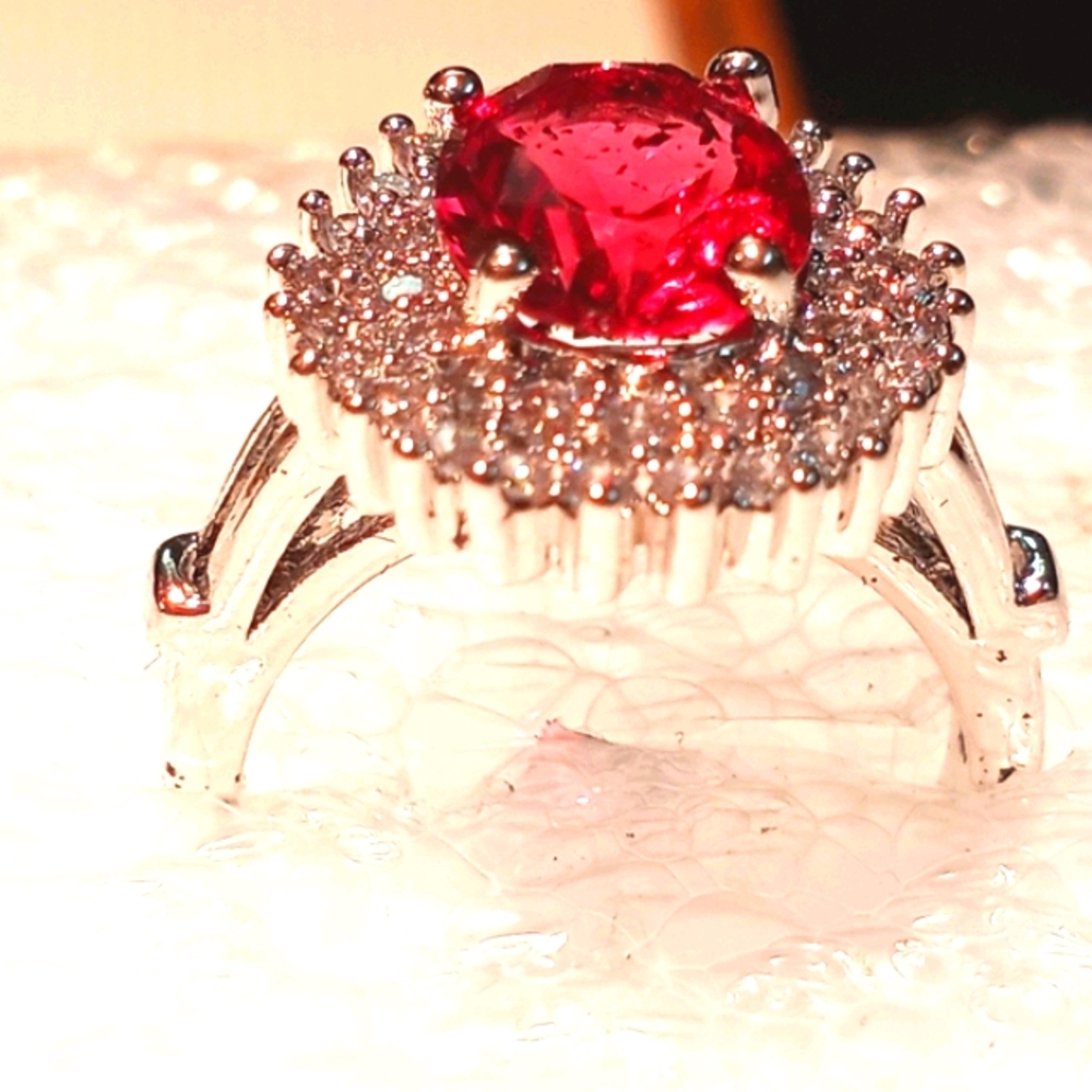 Ruby And Cubic Ring Set In .925 Silver - image 3